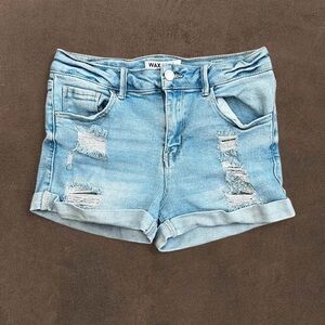 Light Blue Distressed Denim Shorts